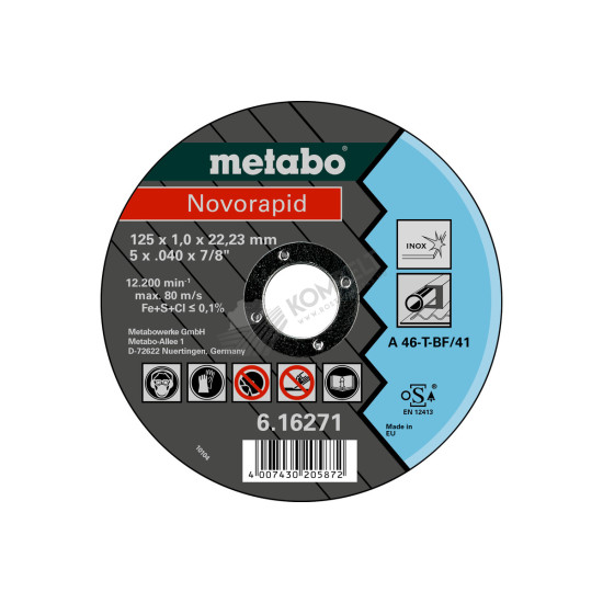 Metabo vágótárcsa 125x1,0x22,23 NOVORAPID INOX TF 41